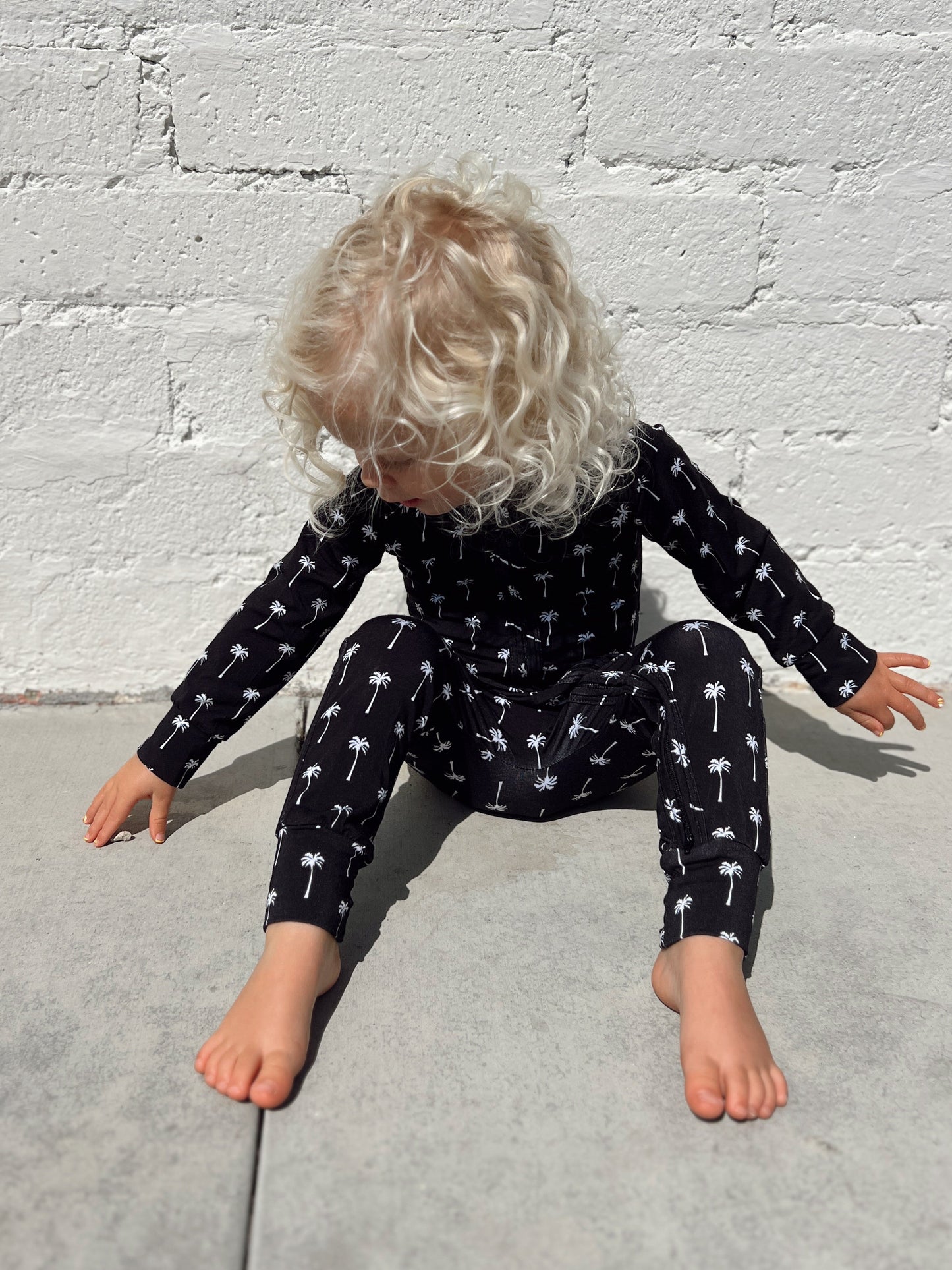 Double Zipper - Black Palm Tree Romper