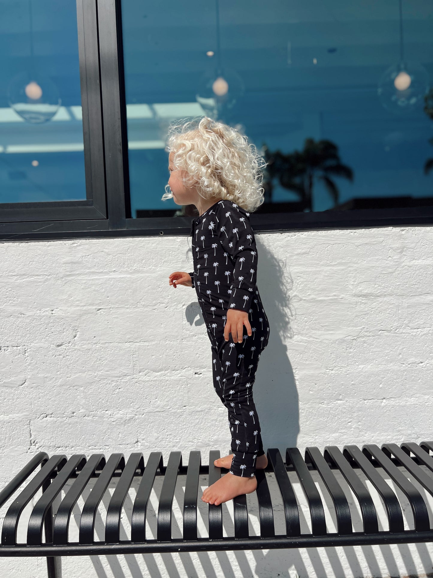 Double Zipper - Black Palm Tree Romper